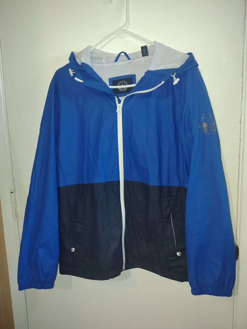 Dockers Navi Blue, Royal Blue Hooded Windbreaker Jacket Size Small